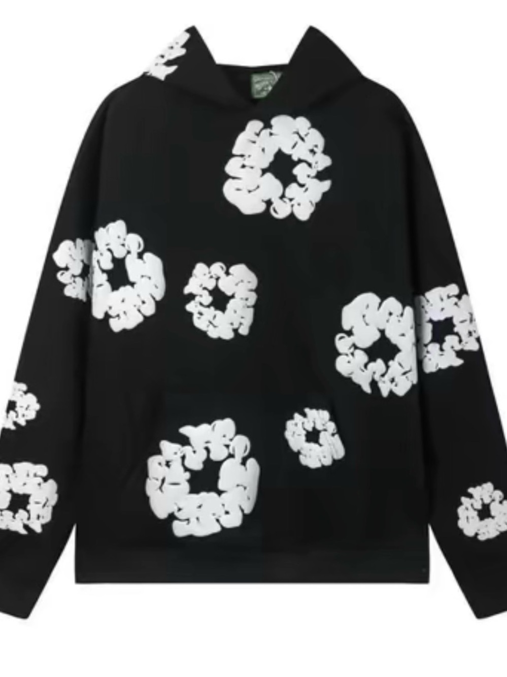 Men's Black Hoodie Sweater with White Floral Print size M